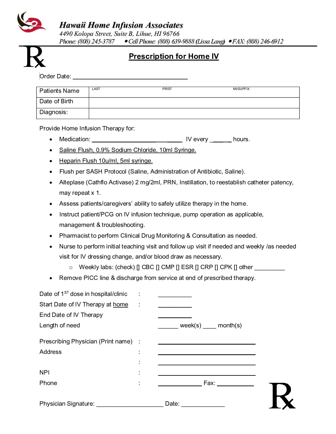 IV Prescription Forms - Lihue Pharmacy Group